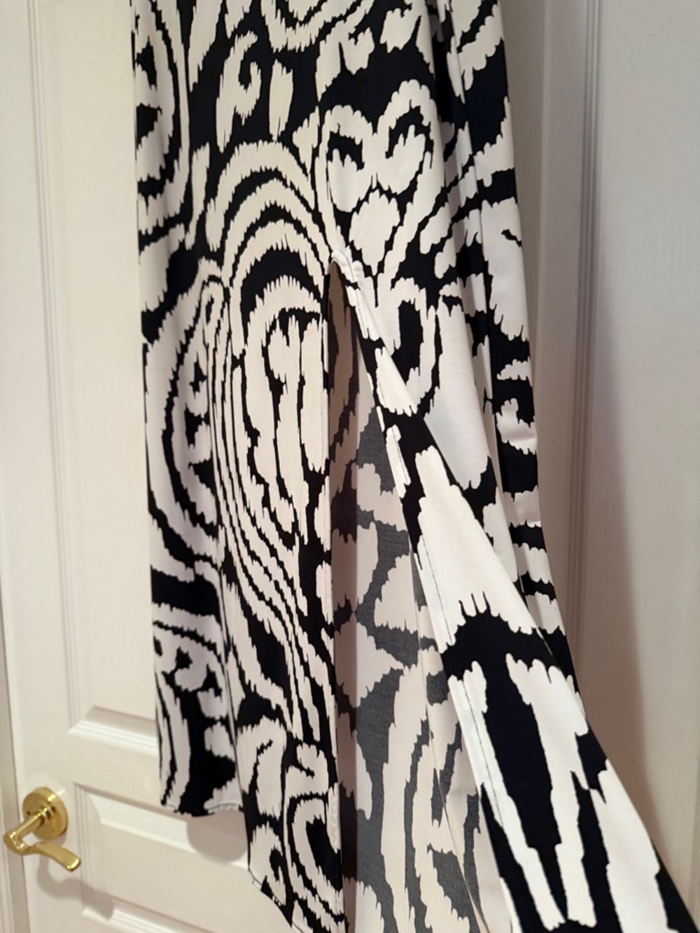 White House Black Market Black and White Maxi Skirt opening on the left side